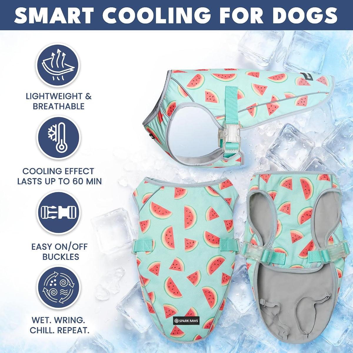 Spark Paws Dog Cooling Vest, Evaporative Summer Cooling - Watermelon / Large - image 4