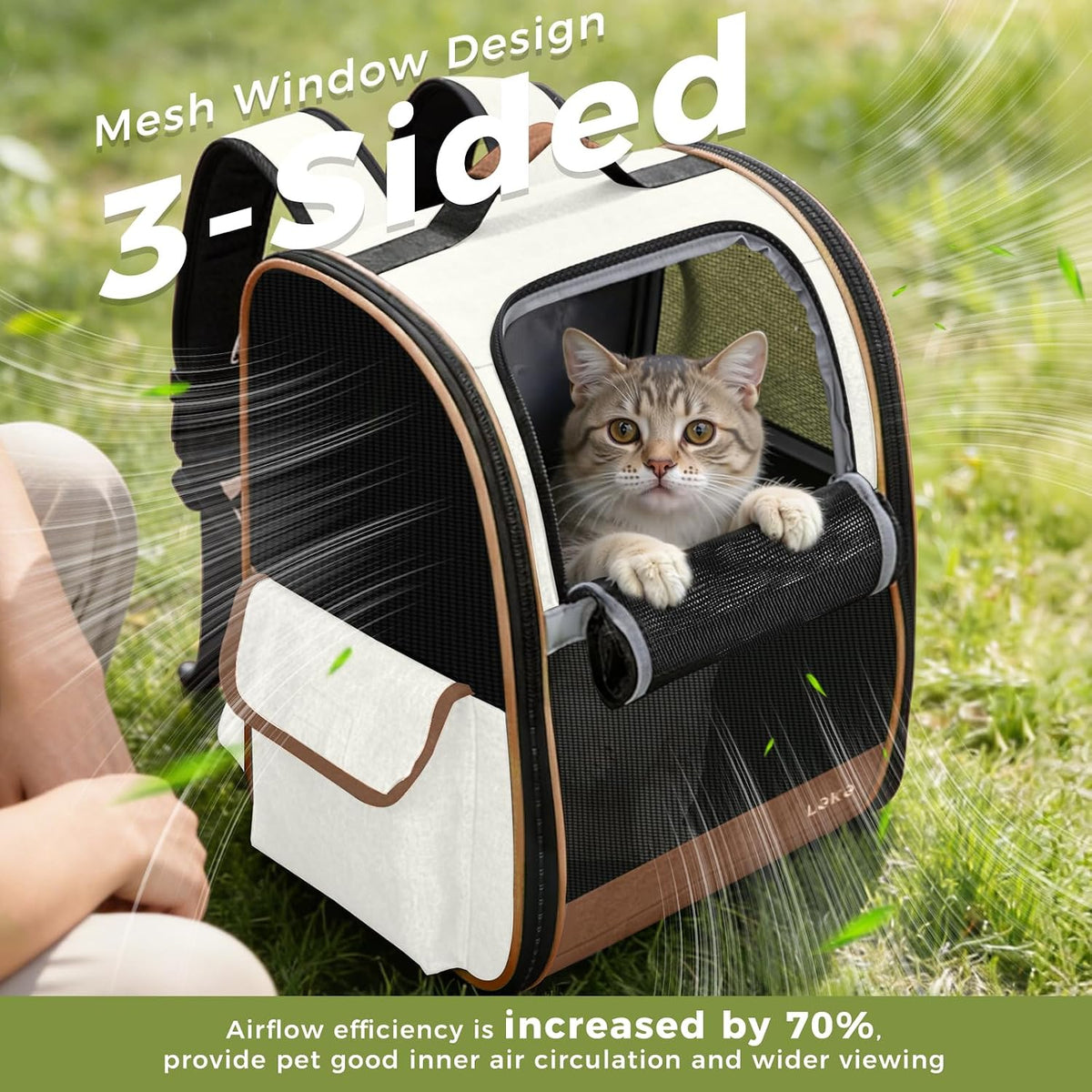 Lekereise Dog Carrier Backpack for Small Medium Dogs Cats up to 18 lbs - Beige / M-Mesh Window - image 2