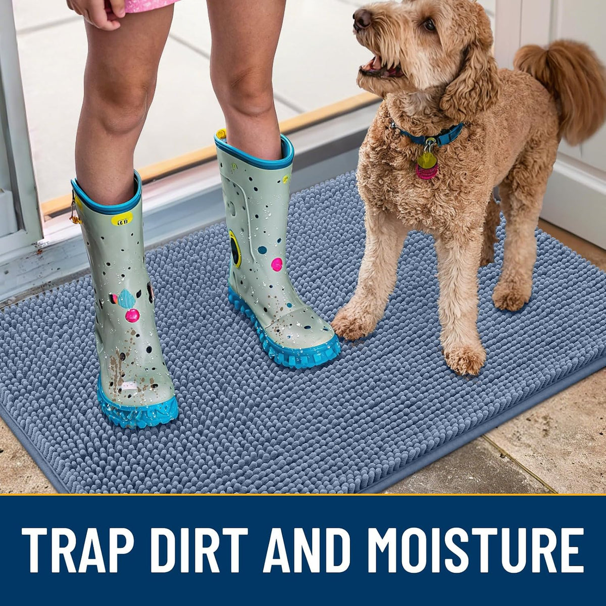 Smiry Dog Door Mat for Muddy Paws 30x20 - Classic Solid / Airy Blue / 34"X21" - image 3