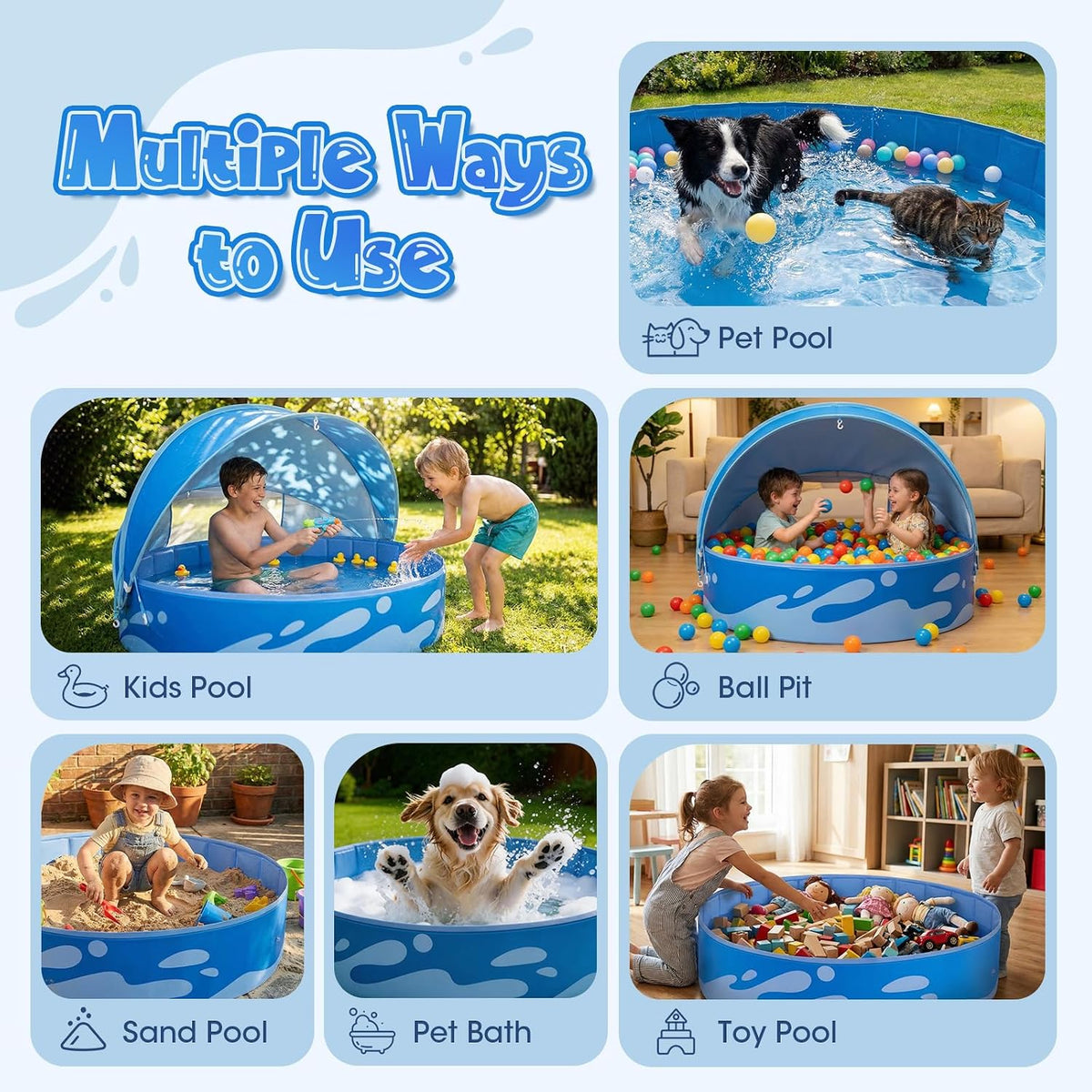 Peradix 48 inch foldable kiddie pool with blue sun canopy - view 3