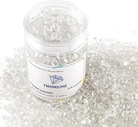 TWINKLING High Luster Round Fire Glass Stones, Marbles, Pebbles, Beads Gems for Fire Pit Vase Fillers Crafts Aquarium Garden Decoration, 3-6mm, 1-Pound Jar (Crystal)