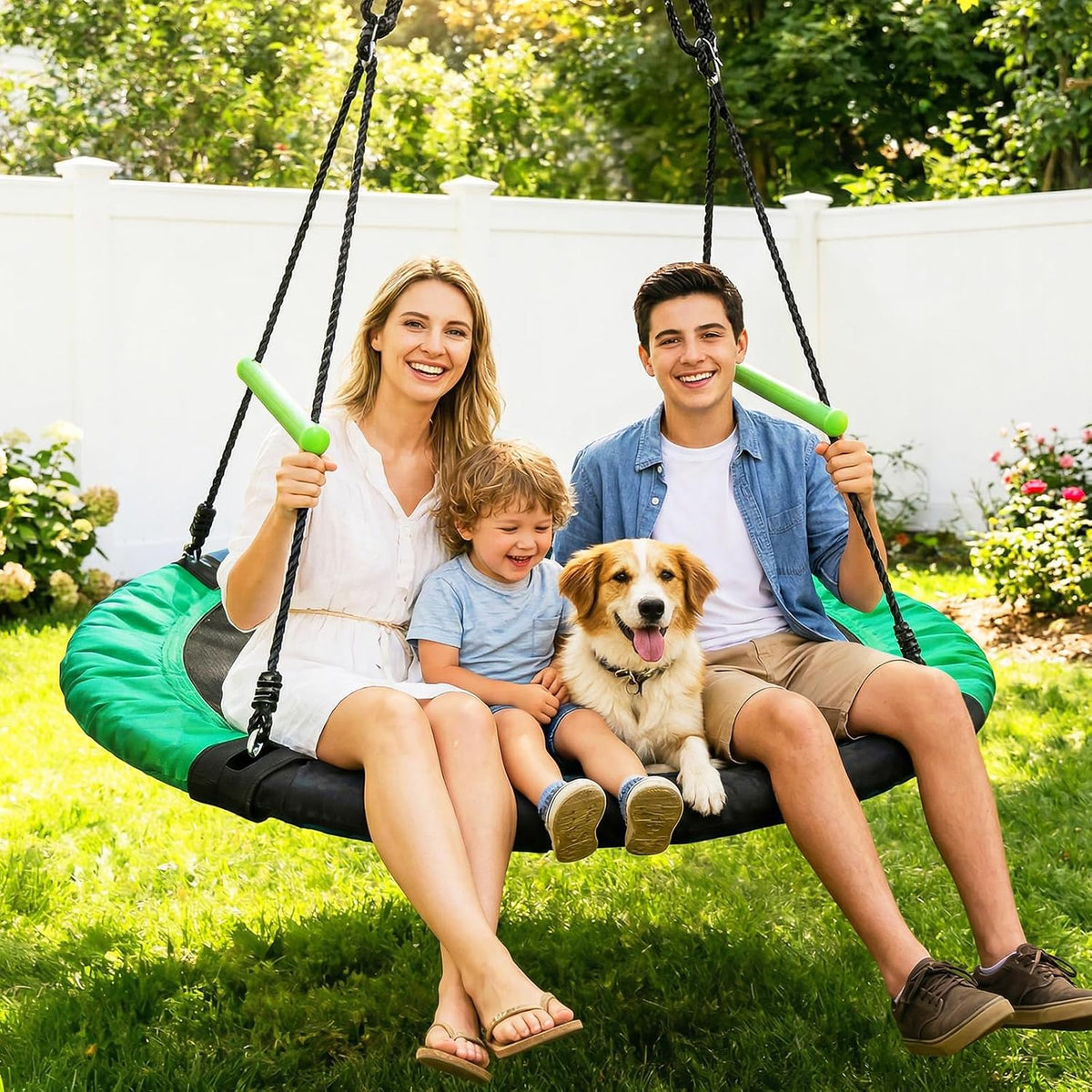 TBMLC 24 Inch Diameter Round Black Saucer Swing/Tree Swing Armrest - 48 inch diameter / Black+dark Green