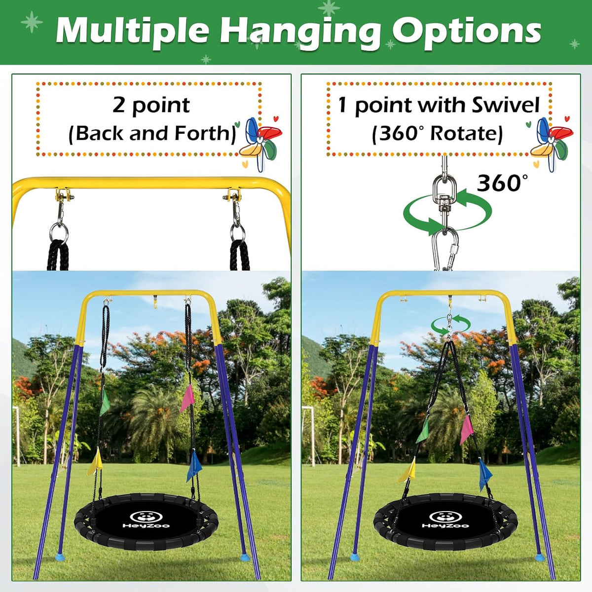 HeyZoo black 40 inch saucer swing with 360 degree swivel for backyard - view 6