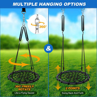 Odoland 43 inch black spider web tree swing with padded steel frame and adjustable ropes - view 5