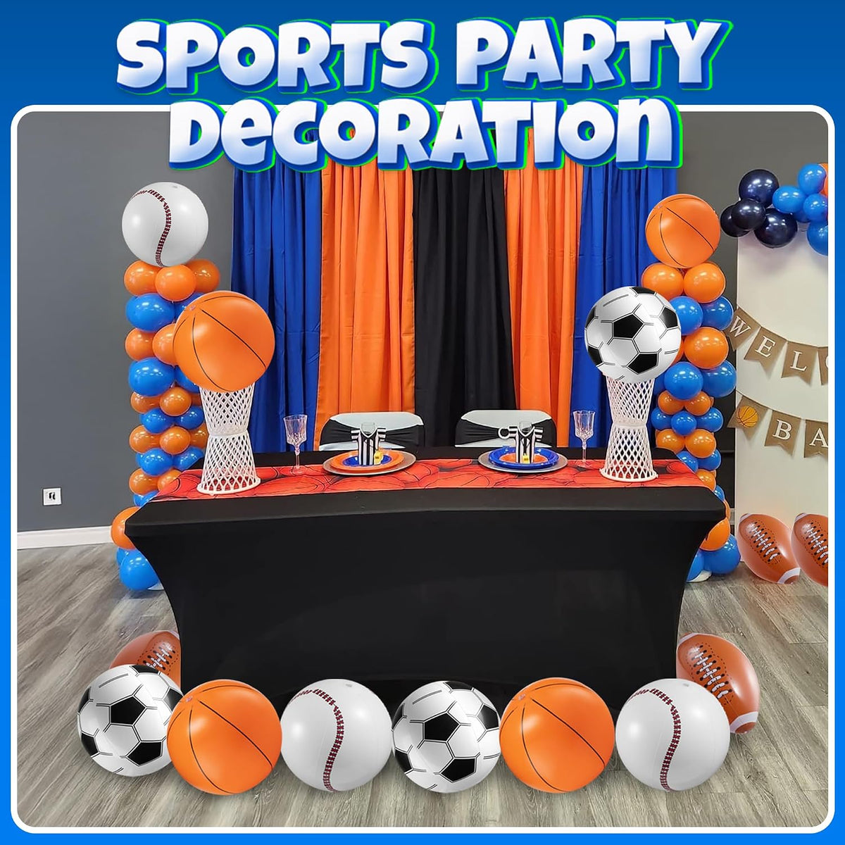 Bedwina 16 inch inflatable sports beach balls, basketball, baseball, football and soccer designs - view 3
