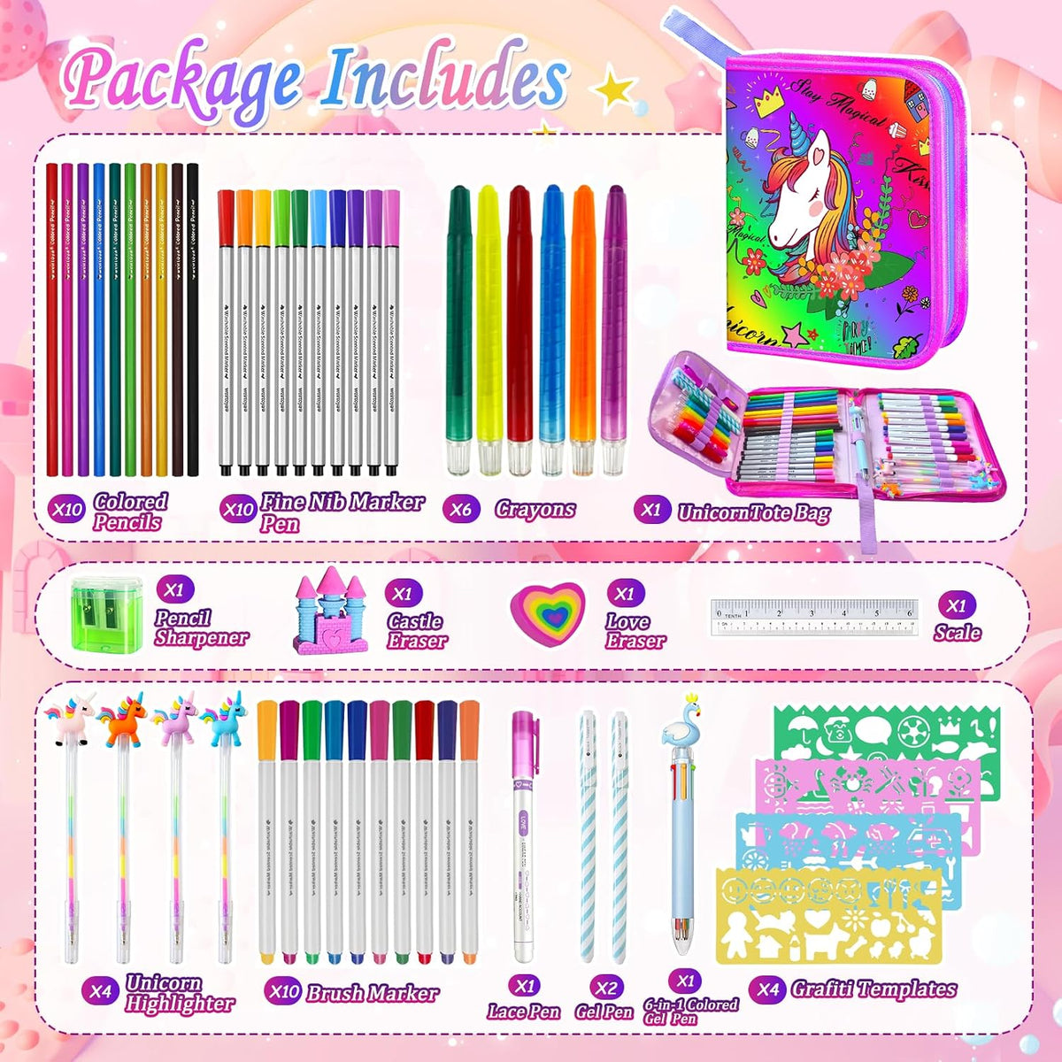weirtoya 56 PCS Washable Scented Markers Set with Glitter Pencil Case - Multi Color Unicorn - image 2
