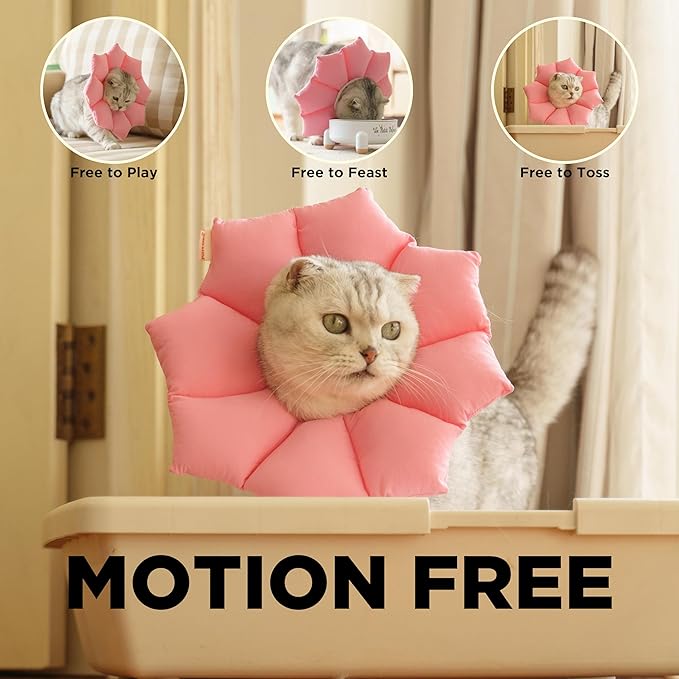 Puffy Crew Soft Cat Cone Collar, Adjustable Waterproof Recovery Collar, Lightweight Elizabethan e Collar for Cats of All Breeds (Pink, Large, Neck Circumference 7.8'' - 12.5'')