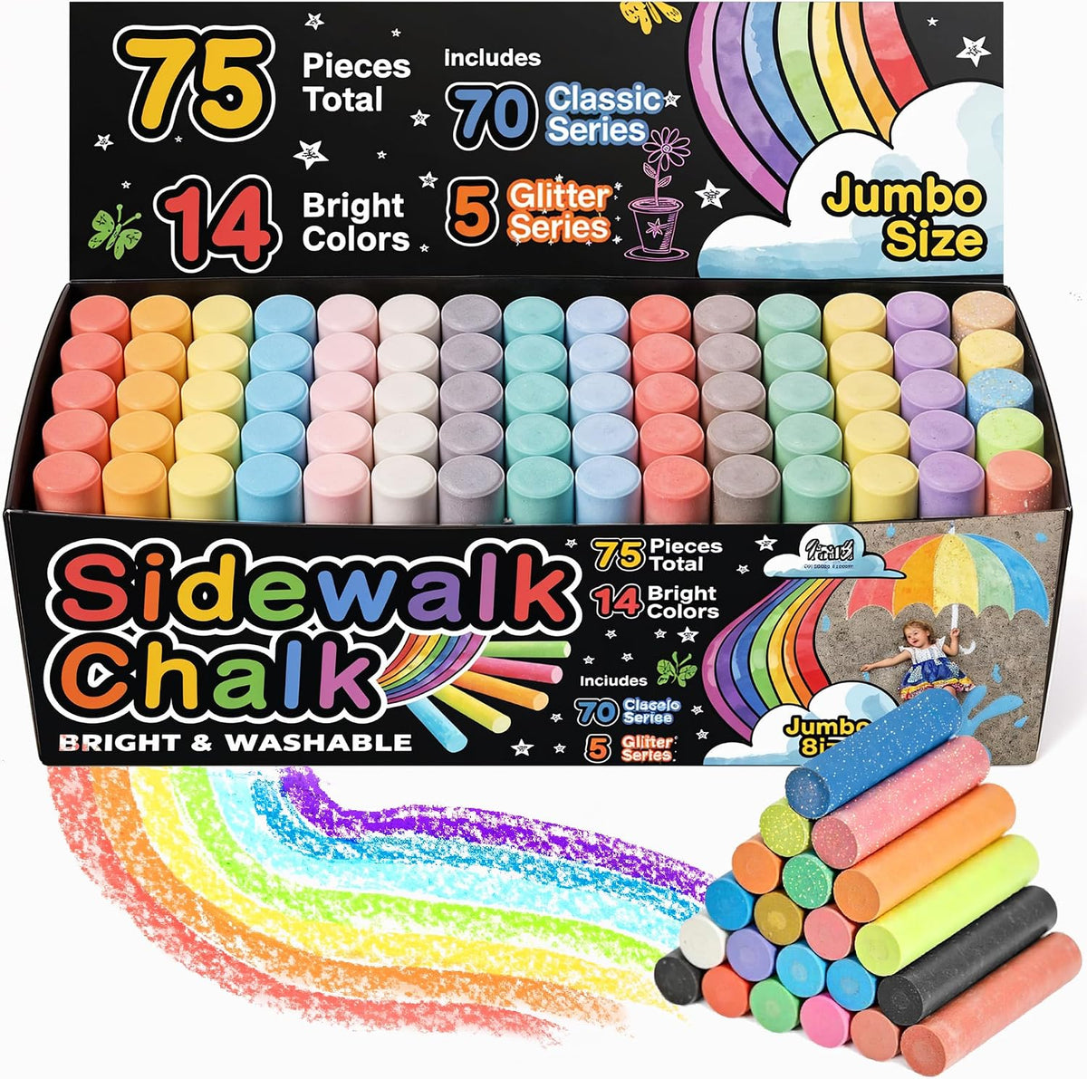 160 PCS Sidewalk Chalk for Kids, 14 Colors - 75