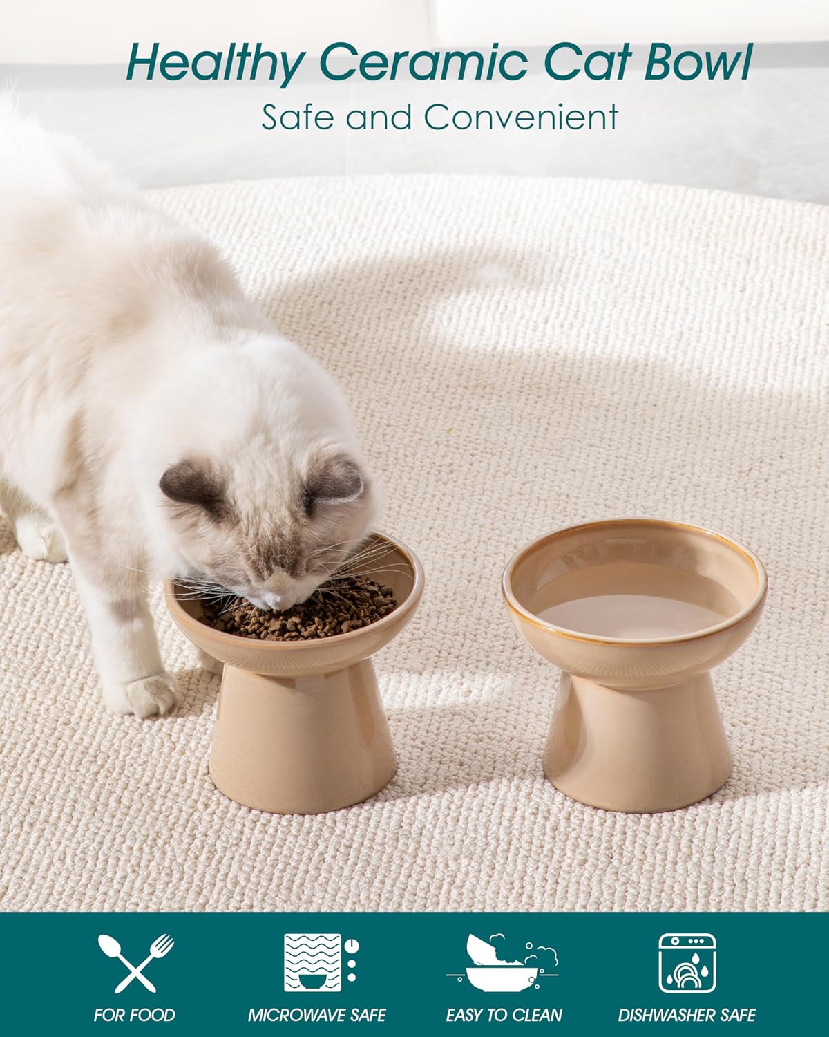 vancasso 2-Pack 6.2" Wide Elevated Cat Bowls - Brown / Food & Water Bowl Set - image 3