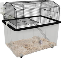 PawHut Hamster Cage, Gerbil Cage 2 Tier with Wheels, Deep Bottom, Ramp, Food Dish, Water Bottle, for Dwarf Hamster, Syrian Hamster, 57 x 43 x 57cm - Black