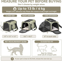 Petsfit Medium Expandable Cat Carrier for Air Travel - 17.0"L x 11.0"W x 11.0"H / Green - image 2
