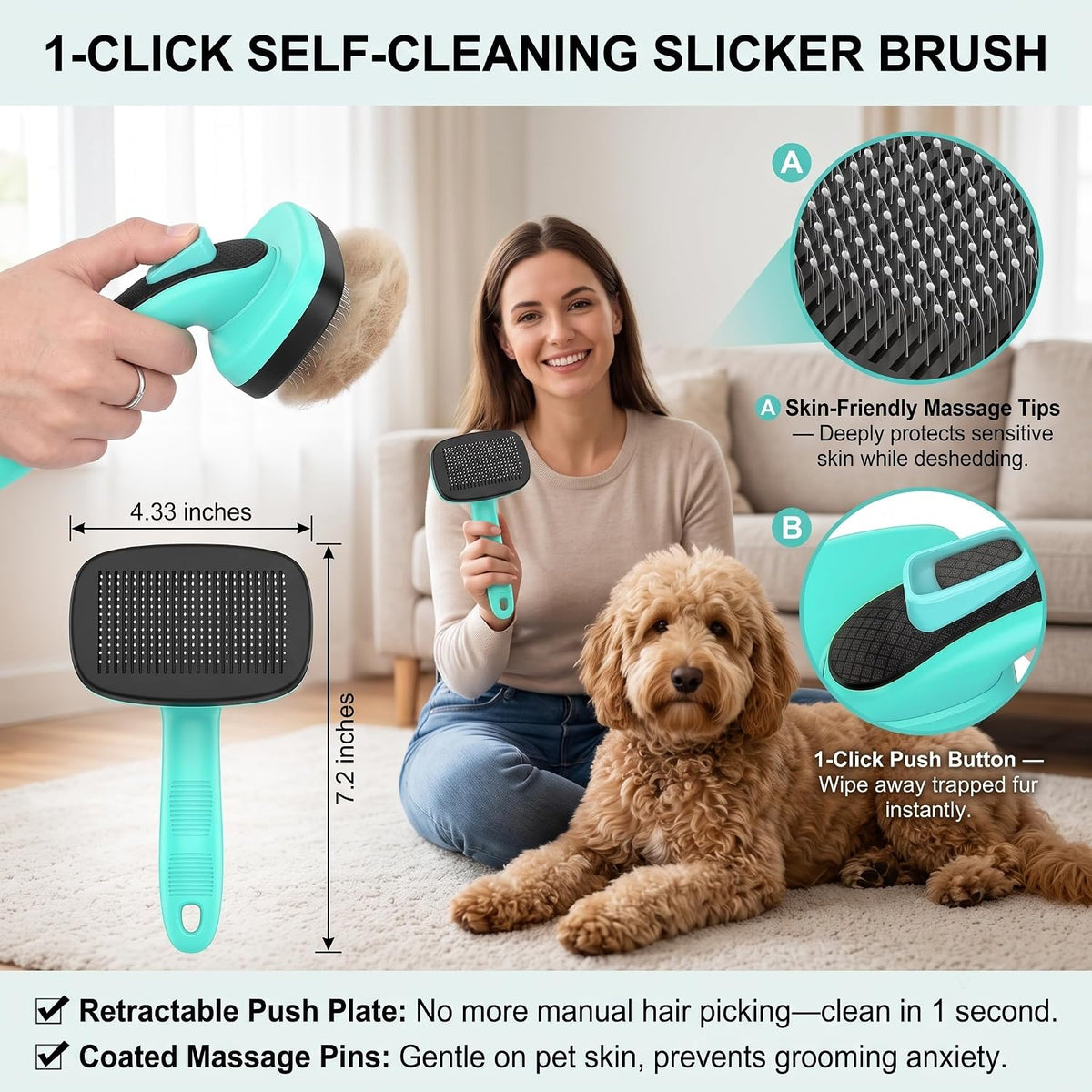 5 PCS Pet Grooming Kit, Dog Brush & Dematting Rake for Long Hair – Essentials for Cats - Green 5pc - image 2