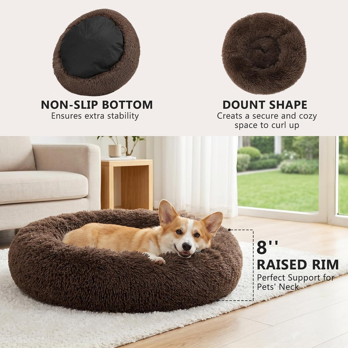 MIXJOY Orthopedic Dog Bed Comfortable Donut Cuddler Round Pet Beds - M(30’’x 30’’) / Chocolate - image 2