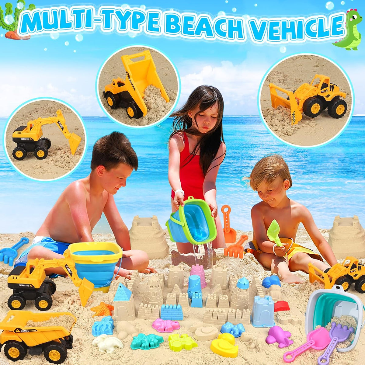 FHOZGECY Beach Toys with 3 Trucks - image 2