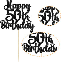 Gyufise 1Pc Happy 80th Birthday Cake Topper Glitter Cheers to 80 - 50th / Black - image 3