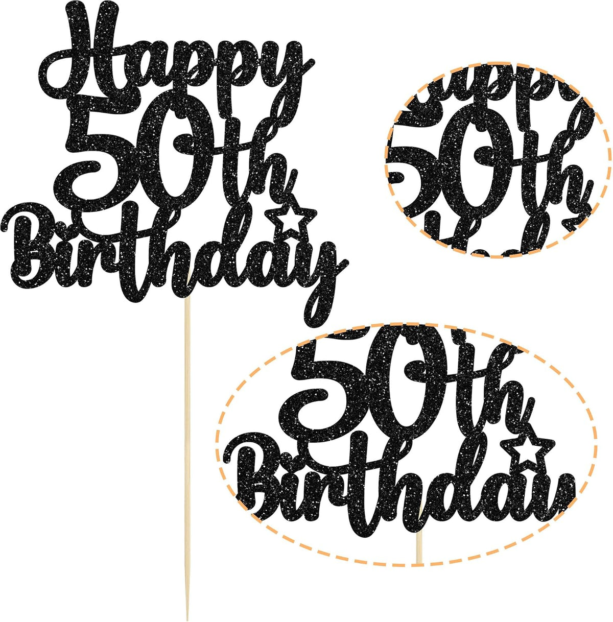 Gyufise 1Pc Happy 80th Birthday Cake Topper Glitter Cheers to 80 - 50th / Black - image 3