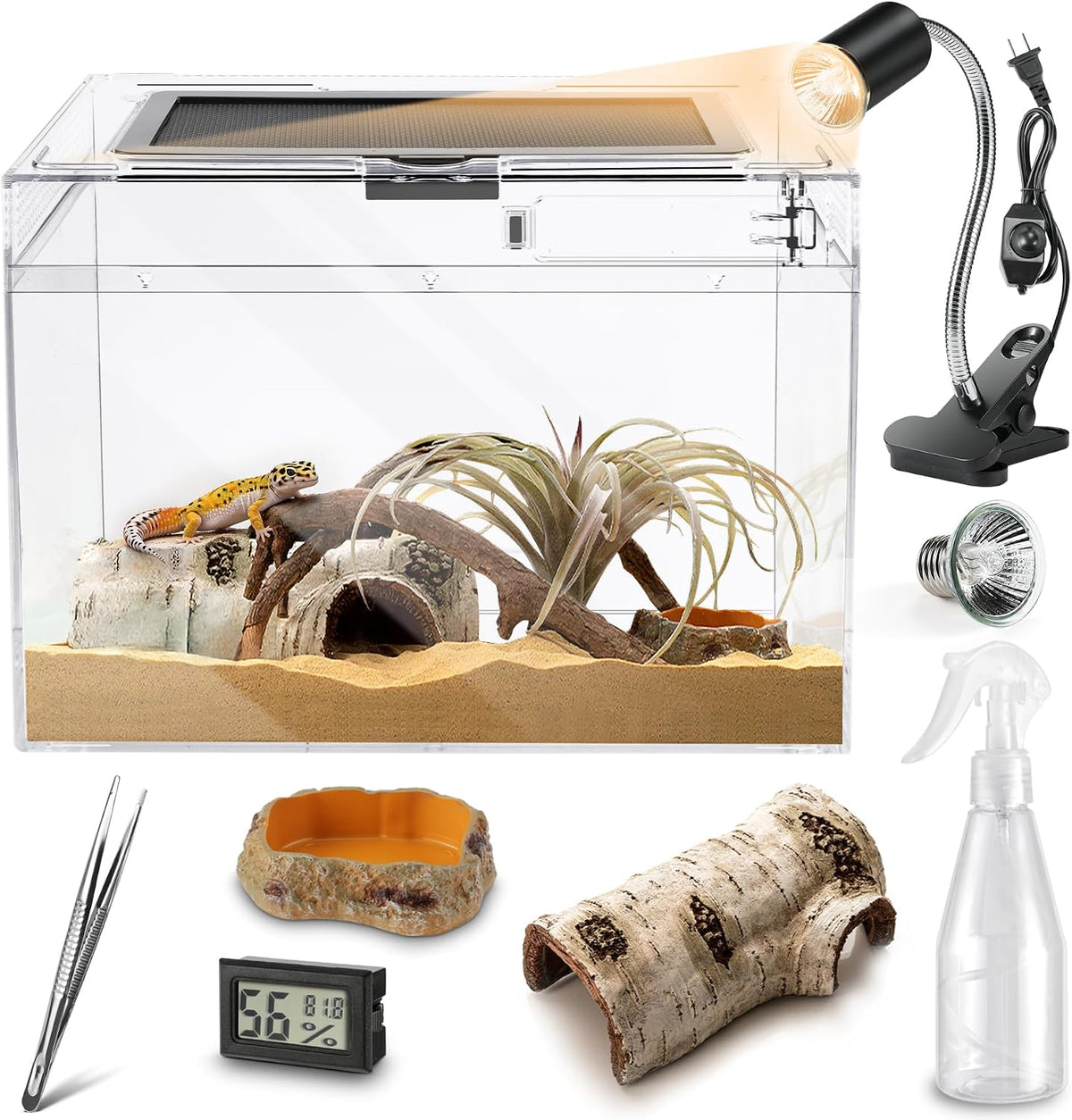 HELIME Reptile Tank 7 Piece Starter Kit with Escape Proof Locking Lid - Large(15.6x8x10IN)
