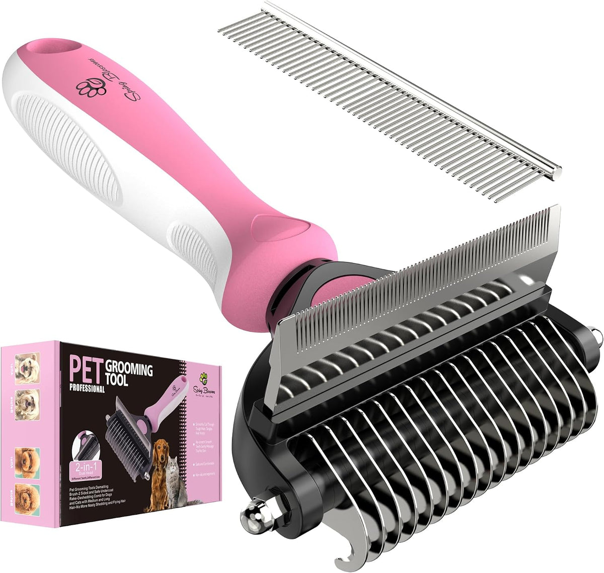 Spring Blossoms-2 in 1 Professional Grooming Rake for Cats - Purple