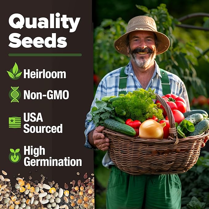 HOME GROWN 𝗨𝗦𝗔 𝗣𝗥𝗘𝗠𝗜𝗨𝗠 10 Variety Vegetable 2,000+ 𝗡𝗢𝗡-𝗚𝗠𝗢 Seeds (Kale Lettuce Tomato Broccoli Beans Peas Bell Peppers Carrot Cucumber Radish) – Indoor & Outdoor Garden Survival Seeds