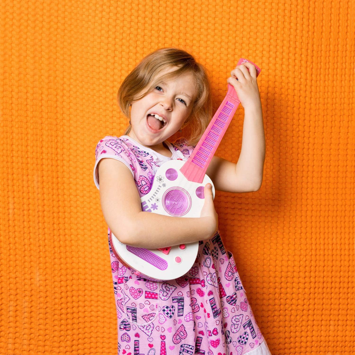 M SANMERSEN kids electric guitar toy with 4 strings, LED lights and shoulder strap - view 4