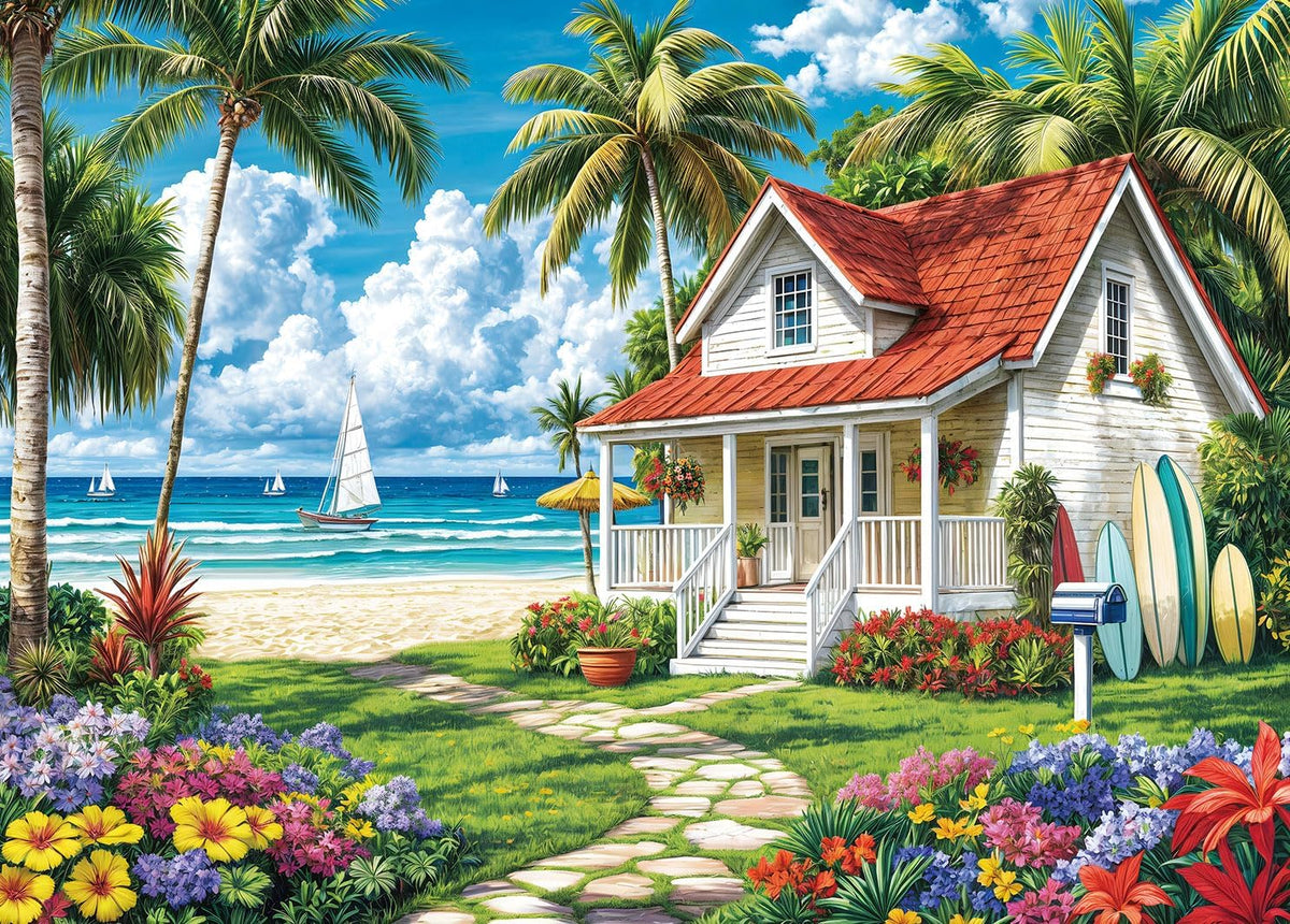 1000 Piece Jigsaw Puzzle, French Riviera Flower Market - Beach Surfing