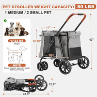 Medium Dog Stroller, Dual Entry One-Touch Folding - Grey - image 2