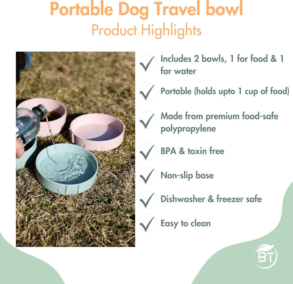 Barkin’ Trails Travel Dog Bowls, Portable Outdoor Water - Blush - image 3