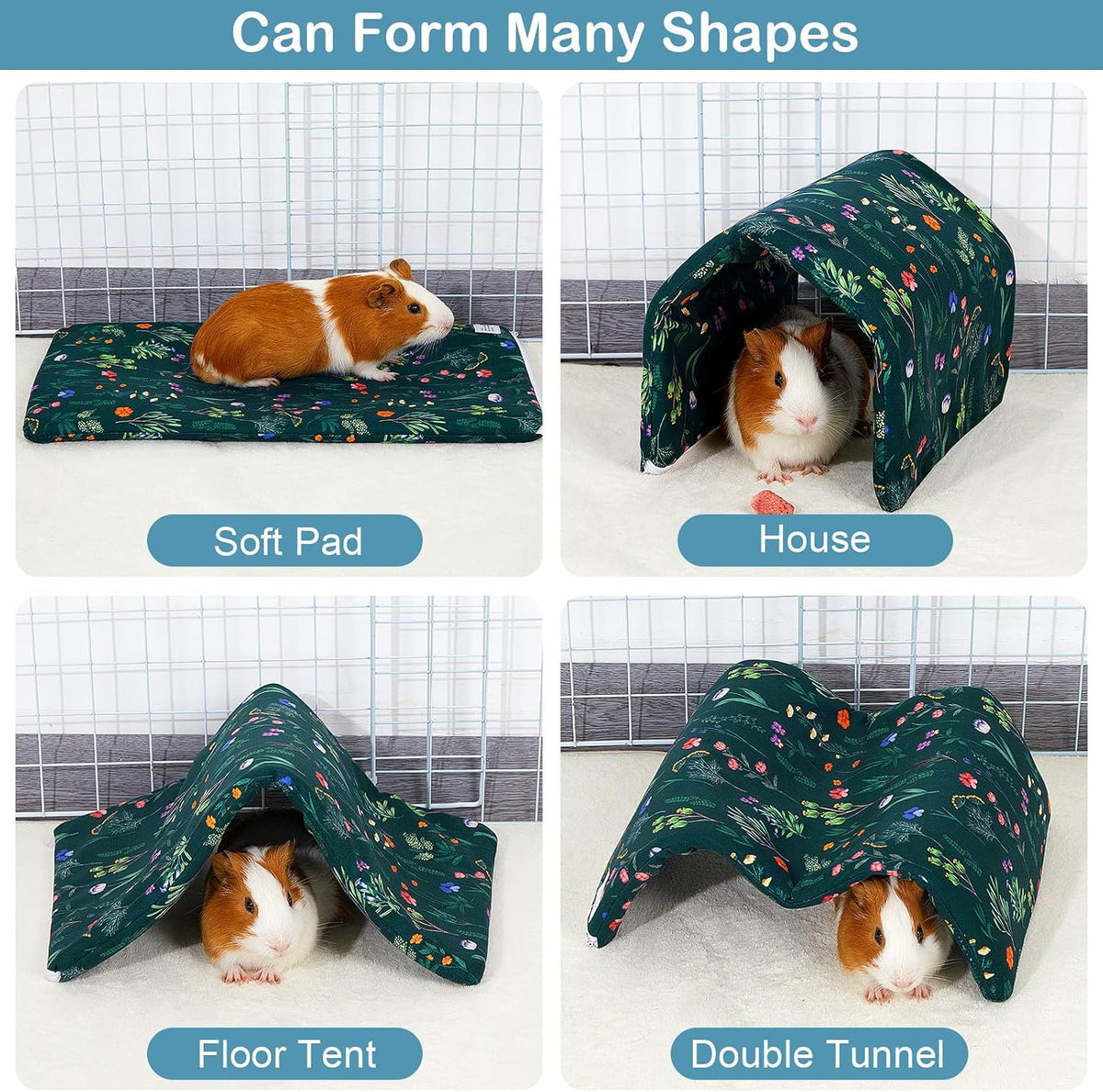 Bienbee Guinea Pig Tunnel, Guinea Pig Hideout - Green Flowers - image 4