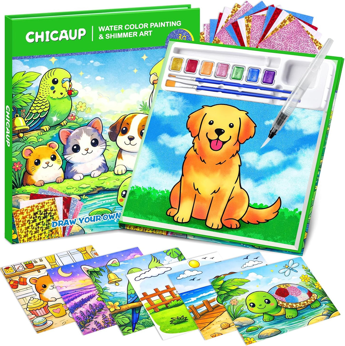 CHICAUP Paint with Water Coloring Books for Kids - Shimmer Animal Green