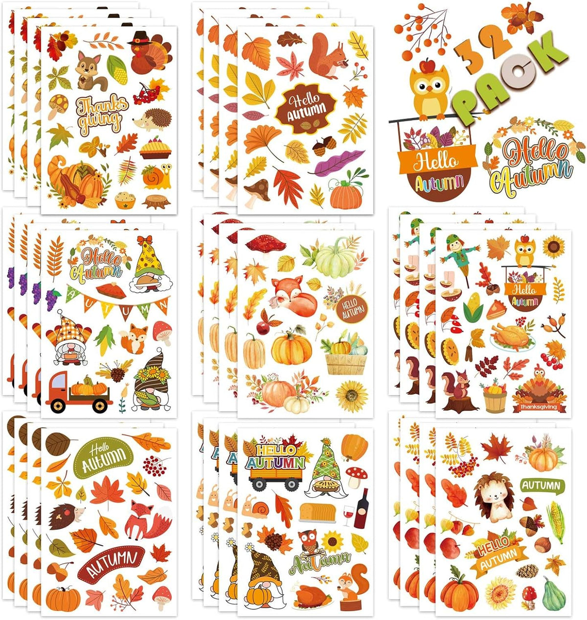 DUJAA 640-piece fall stickers for kids with pumpkins, leaves and scarecrows
