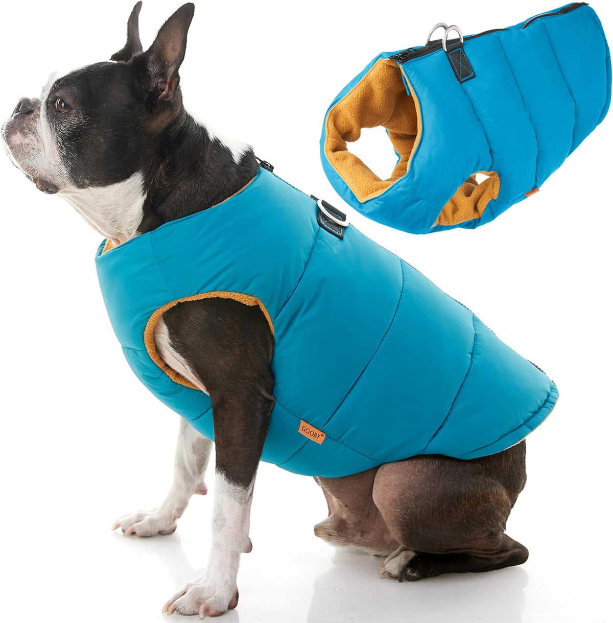 Gooby Padded Vest Dog Jacket, Solid Turquoise - Large / Turquoise Solid