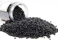 TWINKLING High Luster Round Fire Glass Stones, Marbles, Pebbles, Beads Gems for Fire Pit Vase Fillers Crafts Aquarium Garden Decoration, 3-6mm, 1-Pound Jar (Black)