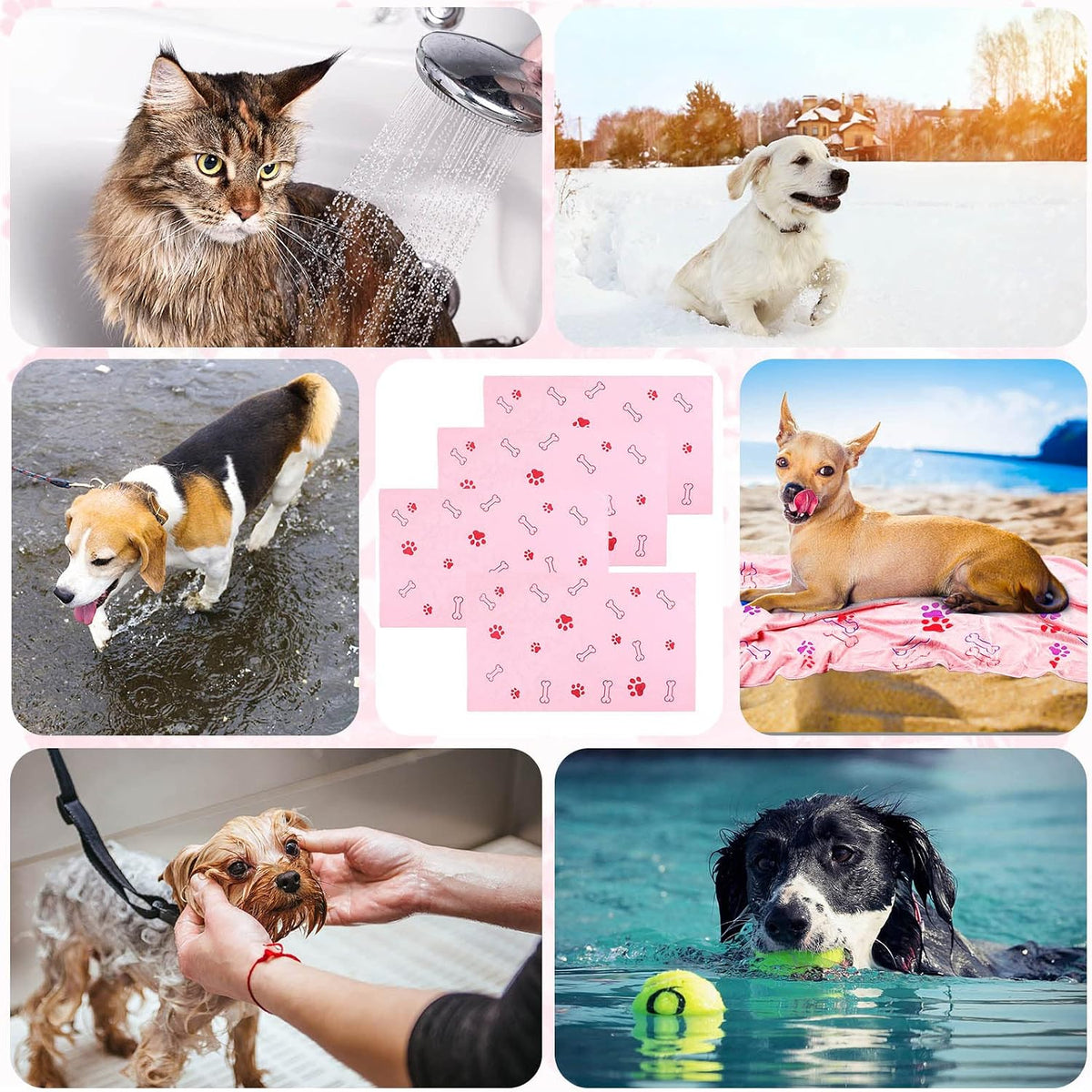 Chumia 4 Pcs Dog Towels for Drying Dog Puppy Bulk Microfiber - 24 x 40 Inch / Pink - image 2