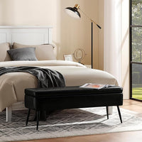 Leather Storage Ottoman Bench,End of Bed Bench for Living Room Bedroom Dinning Room Entryway,Mid-Century Modern,Faux Leather,with Steel Legs,Safety Hinges,Loads 660 lb (Without Button, Black)