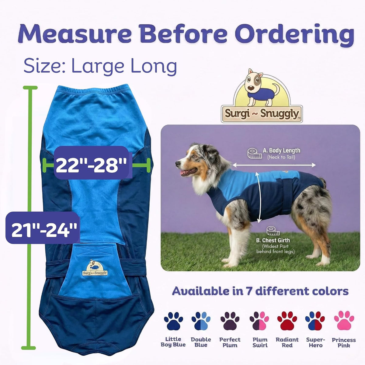Surgi Snuggly dog surgery recovery suit with adjustable back panel - view 2