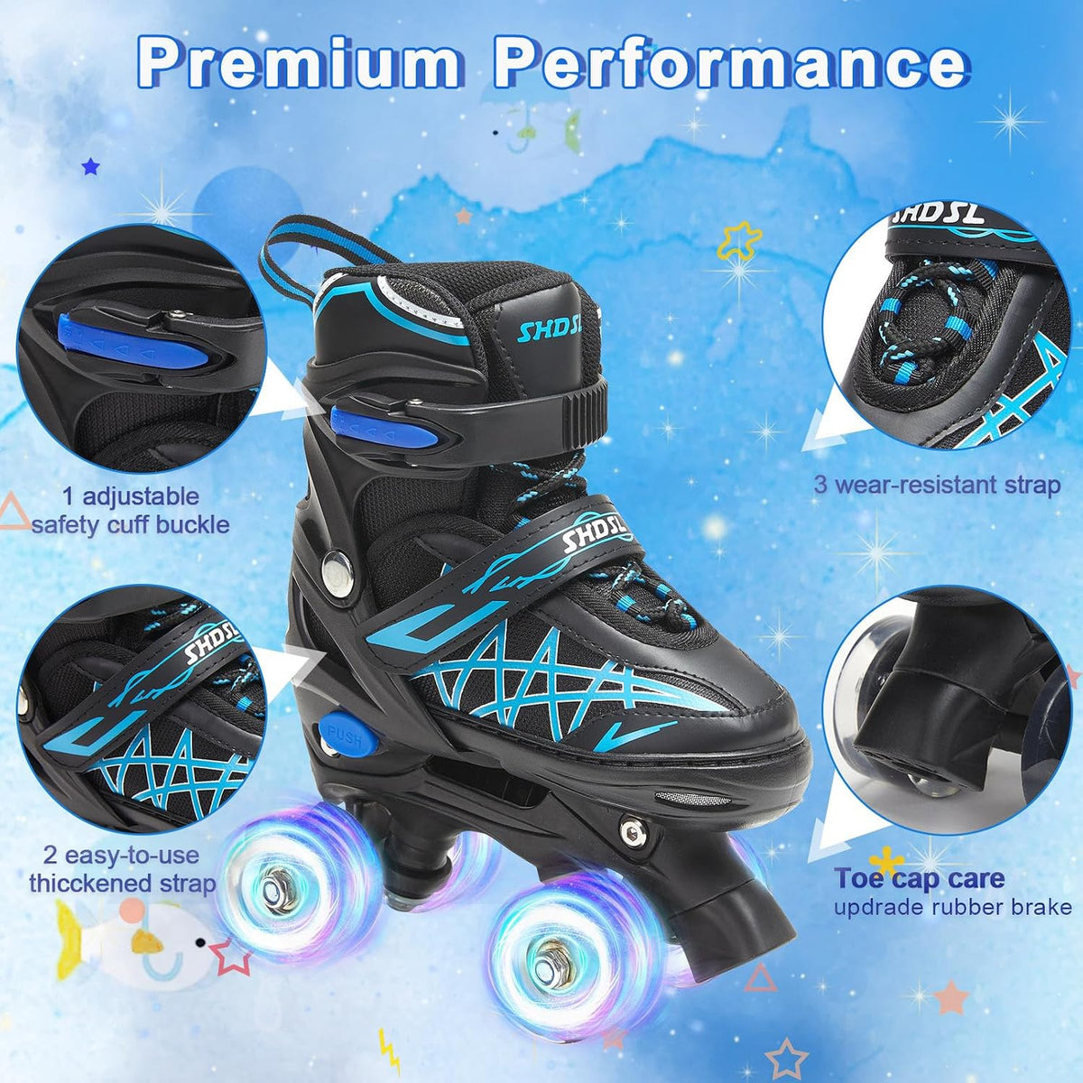 SHDSL pink rainbow light up adjustable roller skates for girls - view 13
