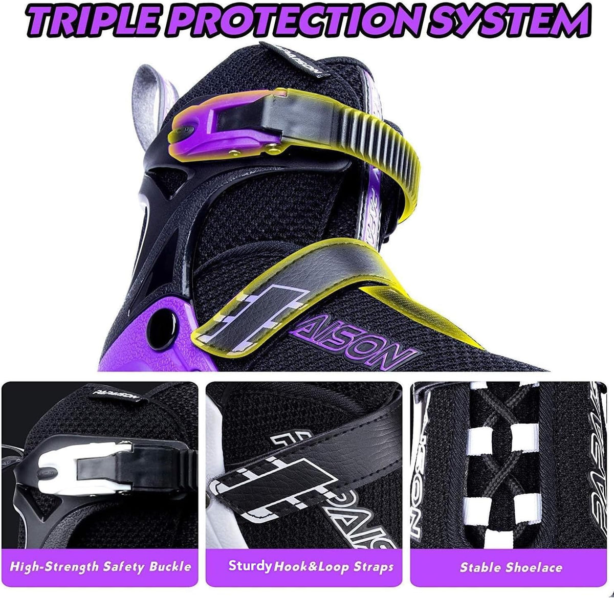 PAPAISON Adjustable Inline Skates for Kids and Adults with Full Light - A purple / Large-Youth & Adult (5-8Women/4-7Kids Men) - image 4