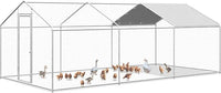 Large Metal Chicken Coop, Walk-in Chicken Run Pen with Waterproof Cover, Spire Roof Poultry Cage for Outdoor, Backyard, Farm