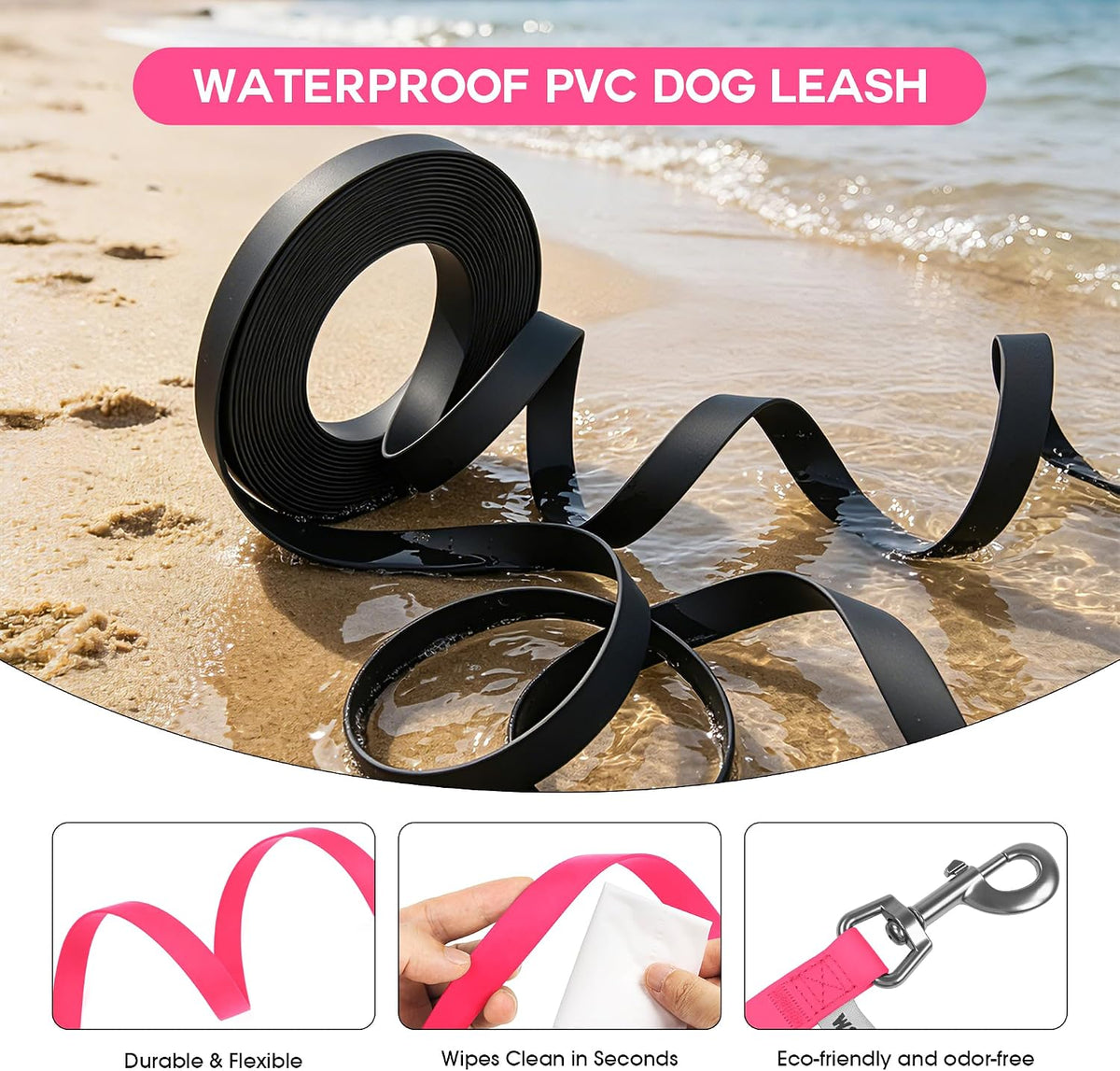 Wolfone Waterproof Dog Leash 10FT Long Line Training Leash for Dogs – Essentials for Dogs - 20ft x 0.75 IN / Pink - image 2