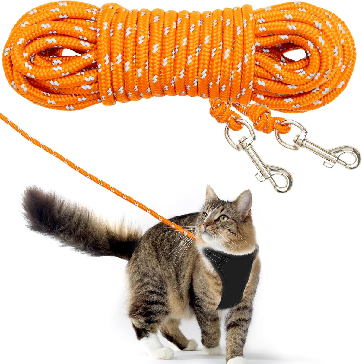 Cat Leash, 15 ft & 30 ft Reflective Long Pet Leash for Outdoor Use – Essentials for Cats - Orange / 15 FT