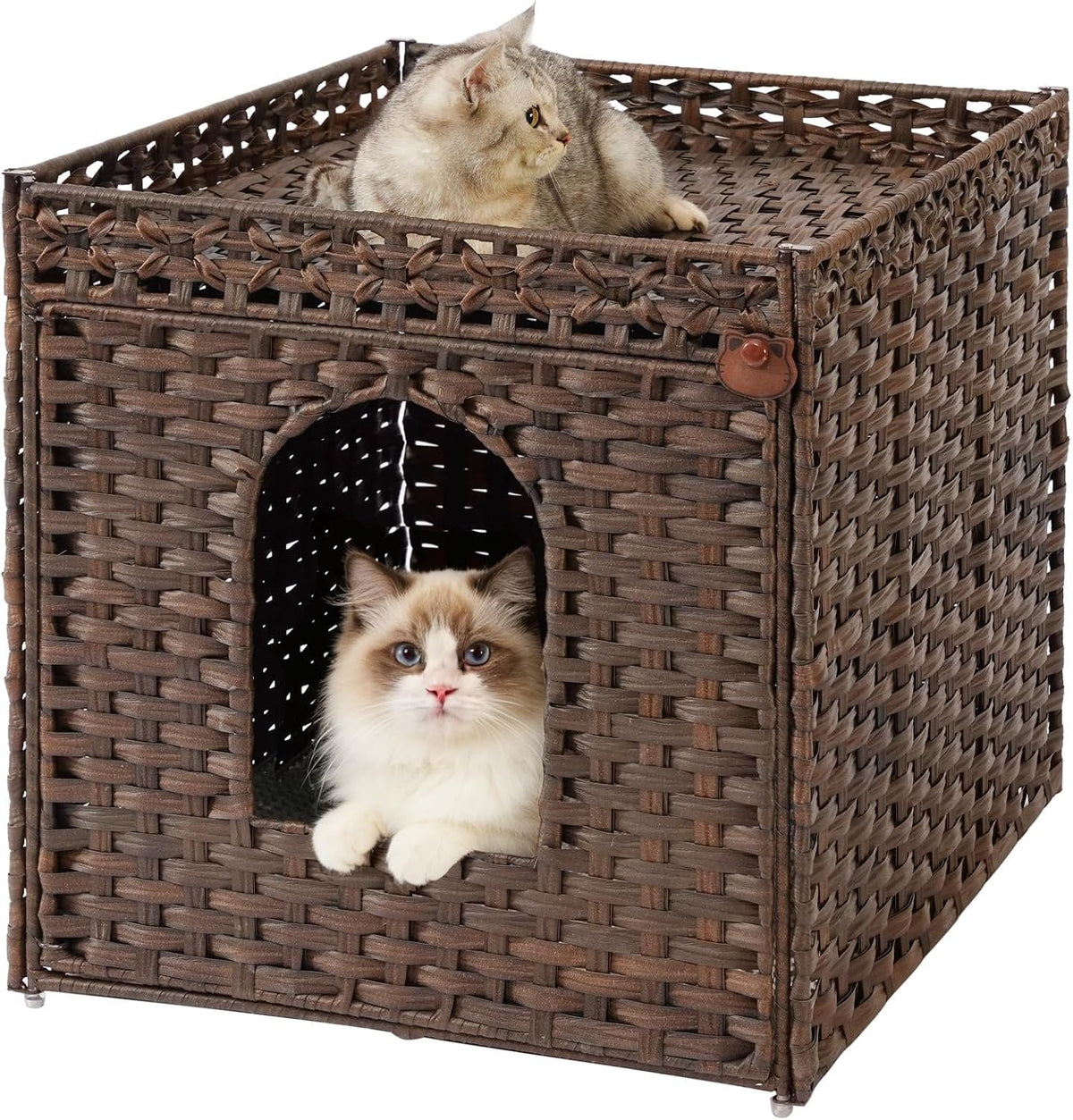 Cat Litter Box Enclosure Furniture, Hidden PE Rattan - Brown / XL