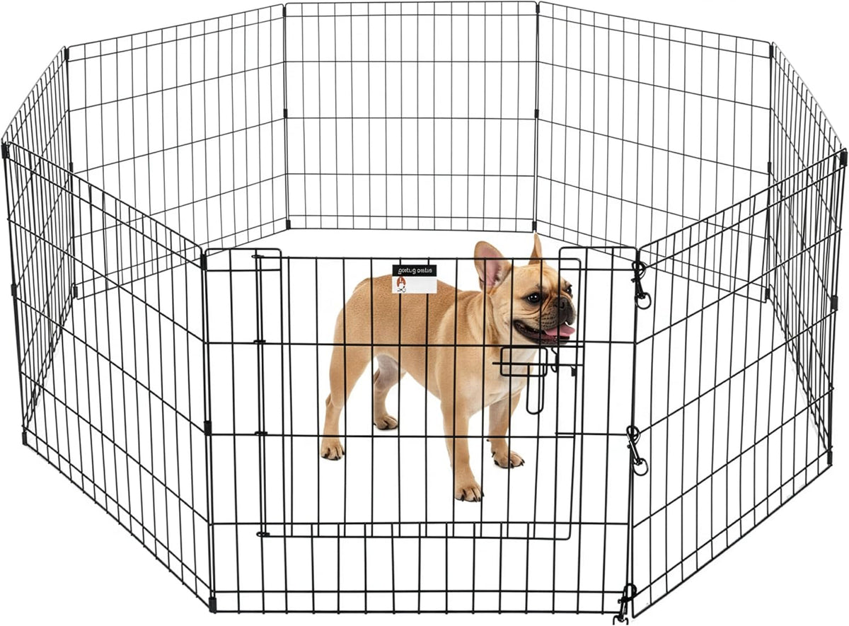 Dog Playpen - Foldable Metal Exercise Puppy Play Pen with 8 24x30in Panels - Indoor/Outdoor Pen - 24" X 24"