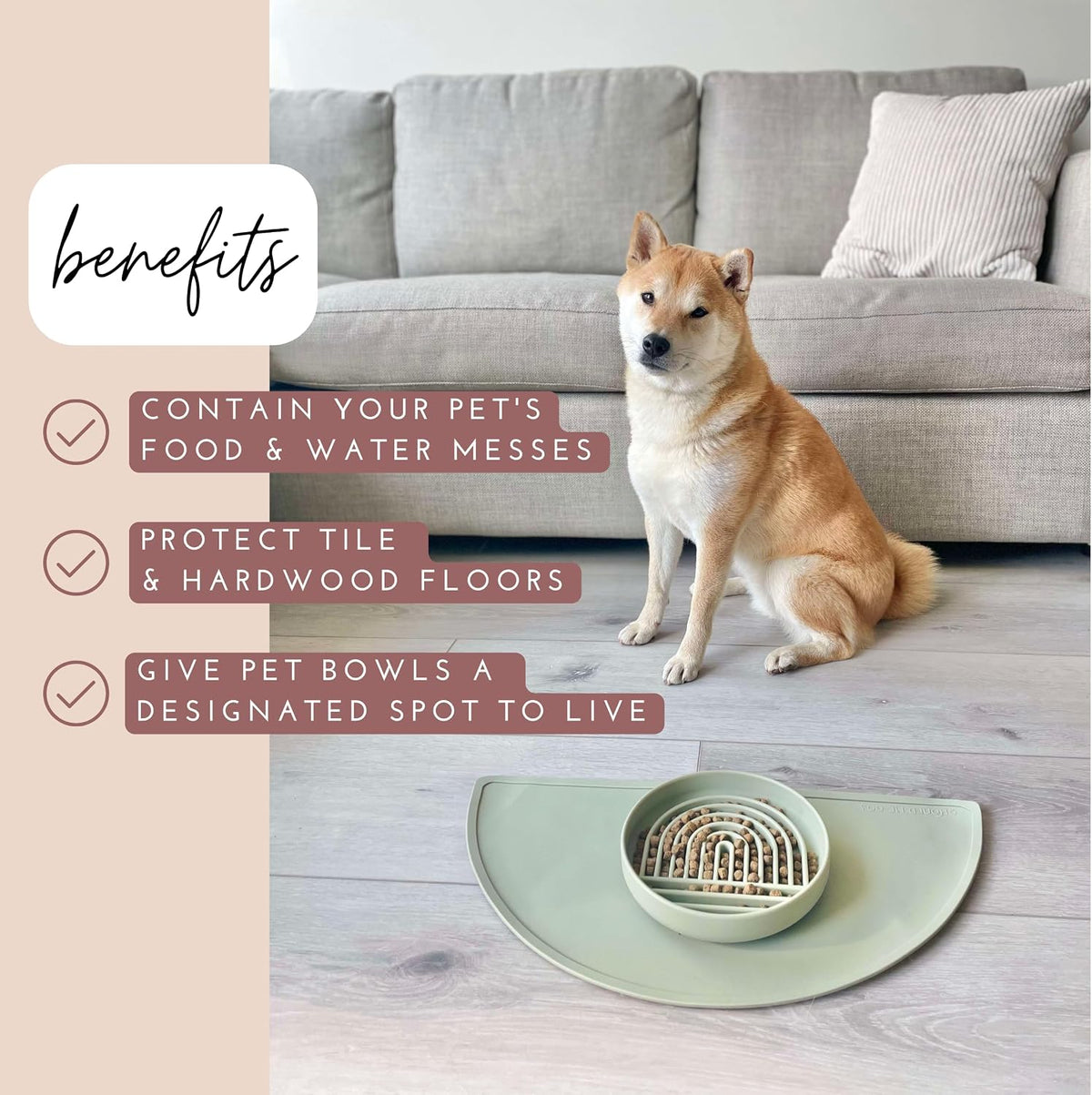Silicone Dog Food Mat, Pet Placemat, 21" x 10.5" Deep - Sage Green / Medium - image 2