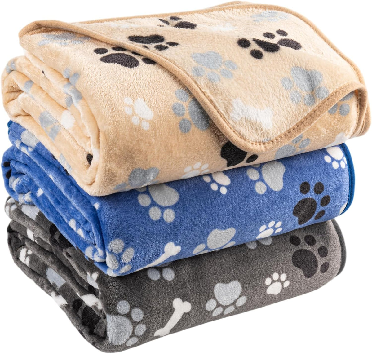 Dog Blanket Paw Bone Pattern 1 Pack 2 Super Soft Warm Flannel Sofa - 40*30 inch (Pack of 3) / Three-in-one