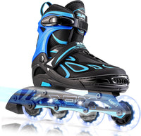 2PM SPORTS Adjustable Inline Skates for Kids, Youth and Adults - Azure & Blue / Large - Youth (4.5-8 US)