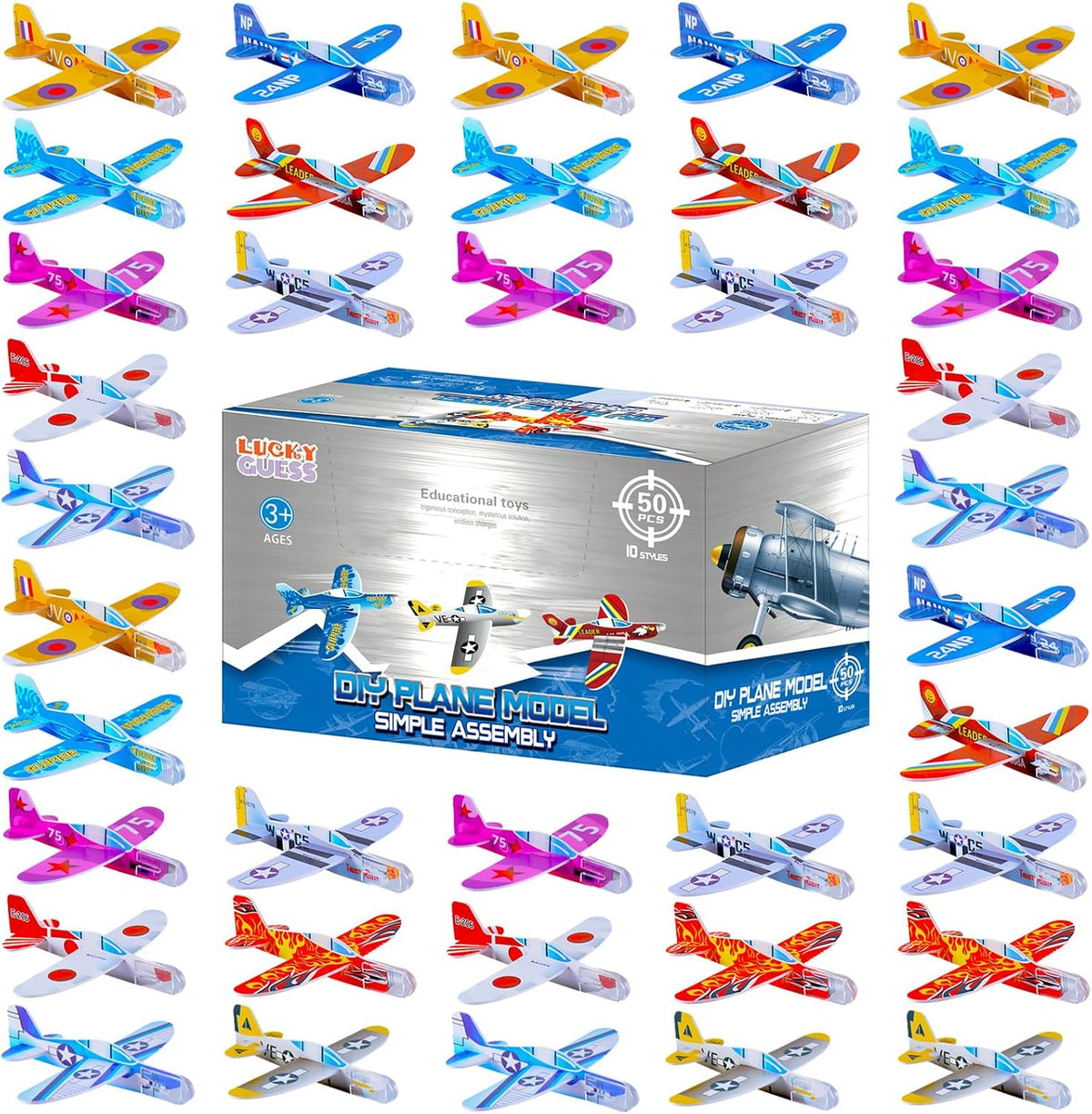LUCKY GUESS 100-pack of colorful 4-inch foam glider planes for kids - view 2