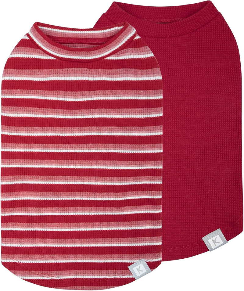 KYEESE 2Pack Waffle Dog Shirt for Small Dogs Striped Dog Sweater Tank - 2Pack(Red+Striped) / X-Large (19-27lbs)