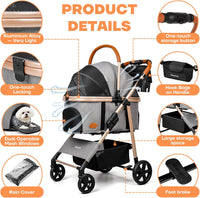 Dog Cat Stroller for Small/Medium Pets - Grey - image 4
