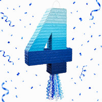 BLUE PANDA Pull String Pinata Number 5, Ombre Blue - Number 4