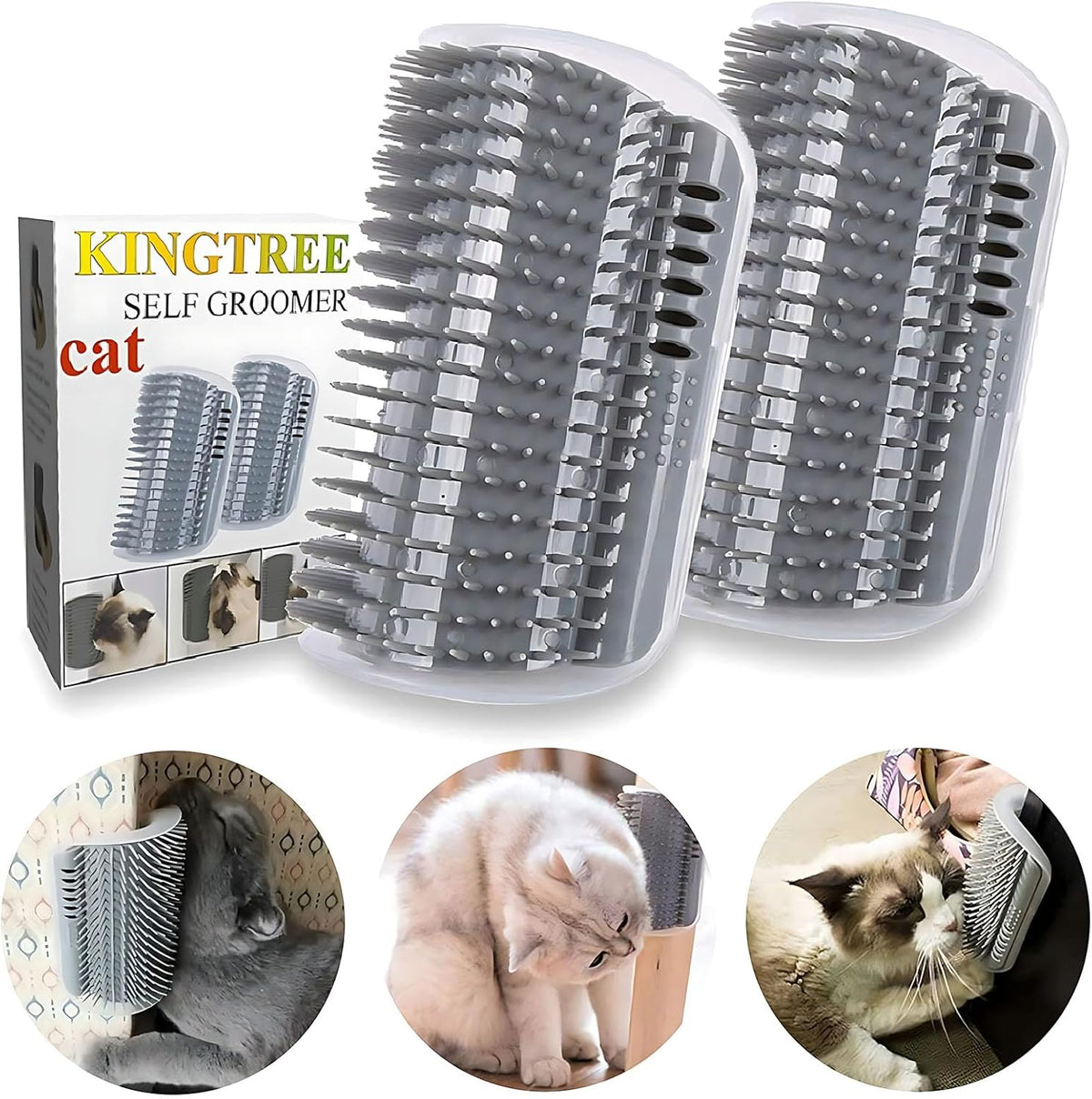 Kingtree Cat Wall Scratcher Self Groomer with Catnip - Gray